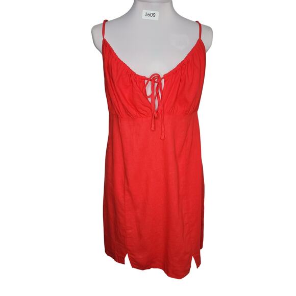 Women Mini Dress Linen Blend 2XL Red Summer Resort Smocked Beach - Picture 1 of 12